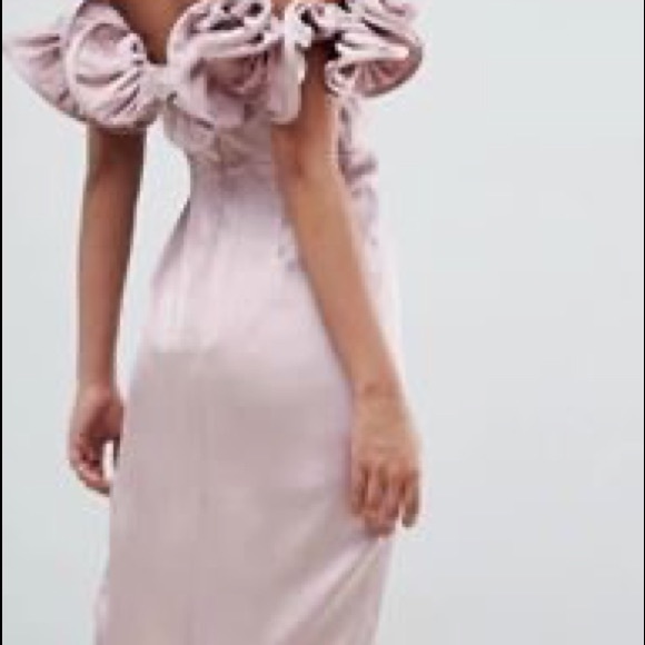 NEW SZ 8 Satin Pencil Dress With Ruffle Bandeau - Picture 3 of 3